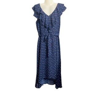 RN Studio by Ronni Nicole Navy Polka Dot Chiffon Dress Size 14